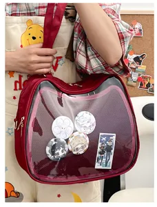 Red transparent ita bag cute cat ear design shoulder crossbody bag for anime fans and daily use