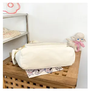 Joli sac cabas ita blanc en toile japonaise avec poche transparente et grande capacité.