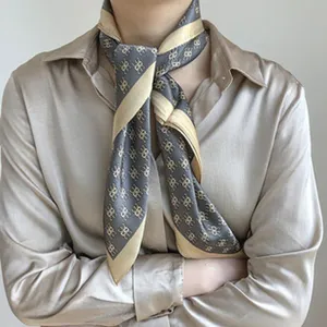 Luxury silk scarf for women 65cm square neckerchief stylish designer vintage monogram print accessory