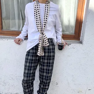 Sciarpa lunga in seta di gelso a pois francese nastro per il collo elegante accessorio