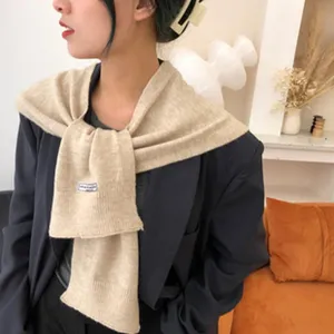 Women solid color knit small shawl stylish casual beige shoulder wrap scarf apparel