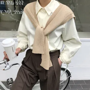 Women solid color knit shoulder wrap shawl casual cardigan stylish spring office accessory