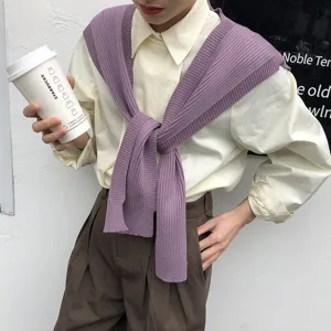 Women knit shoulder wrap shawl solid color casual stylish spring summer office wear new design