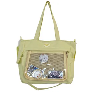 Sac ita transparent en toile mignonne style japonais avec poche filet pour badges anime.