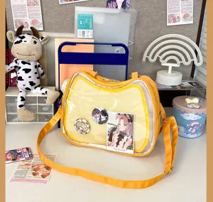 Yellow transparent cat ita bag shoulder crossbody bag for anime badges and JK girls fashion.