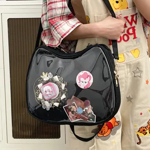 Clear cat ita bag for women and girls, transparent window shoulder crossbody bag for anime conventions.