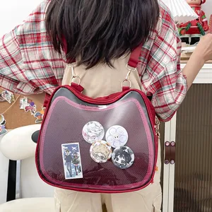 Transparent cat ear ita bag for anime fans crossbody backpack with cute pin badge display window.