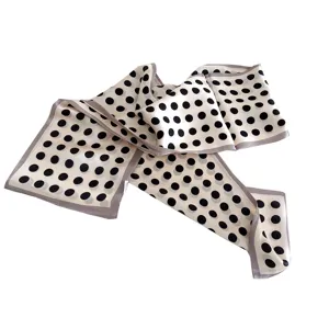 Foulard lungo in seta di gelso con pois francesi, elegante sciarpa decorativa a nastro da donna.