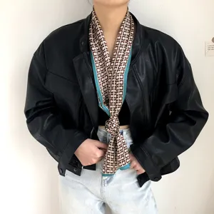 Foulard en soie femme luxe imprimé géométrique long foulard étroit accessoire élégant.