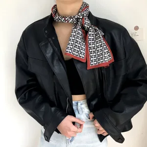 Foulard skinny en satin de soie pour femme, élégant cache-vent géométrique printemps.