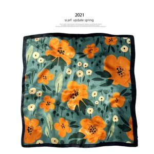 French vintage floral silk scarf square neckerchief for women elegant stylish spring wear
