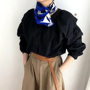 Pañuelo de seda para mujer, elegante pañuelo cuadrado estampado azul y negro, moda.