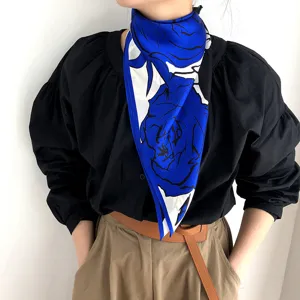 Pañuelo de seda vintage azul rosa francesa, elegante bufanda cuadrada para mujer moda.