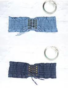 Women's denim wide waist belt elastic lace-up corset cinch belt for stylish dresses