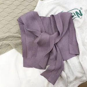 Women knit shoulder wrap solid color shawl summer casual fake sleeves office daily fashion
