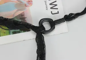 Black lace braided belt women fashion waist chain pants accessory long decorative strap chic