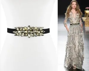 Glänzender Strass Elastischer Taillengürtel Detail, Kristall Schmuck für Kleider.