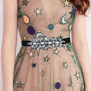 Damen Strass elastischer Taillengürtel Kristall Kleid Stretch Gürtel Mode Accessoire.