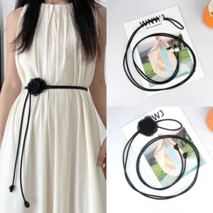 Cintura sottile nera da donna vestito camicia corda in vita decorativa regolabile lunga