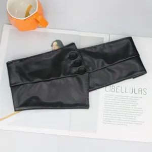 Black wide faux leather corset belt for women, fashion elastic waist cinch for dress suit.