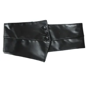 Black wide waist belt for women, asymmetric PU leather cinch belt, fashionable waist cincher.
