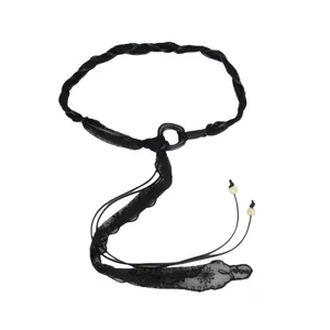 Women black lace braided waist belt long decorative waist chain for jeans and wide-leg pants