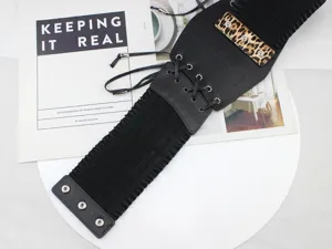 Cinturón de cintura elástico ancho para mujer con estampado de leopardo, corsé con cordones.