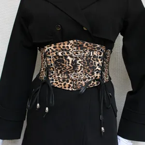 Cinturón de corsé con estampado de leopardo para mujer ancho elástico vestido abrigo.