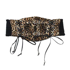 Cinturón corsé con estampado de leopardo ancho elástico estilo punk gótico para vestido abrigo