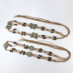 Bohemian rhinestone butterfly wooden bead braided rope waist chain body chain for dress