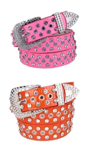 Ceinture strass femme rose orange cristaux scintillants clous style western pour jean