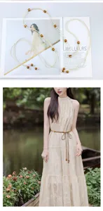 Boho geweven smalle tailleceintuur met houten kralen en kwastjes, ideaal voor jurken.