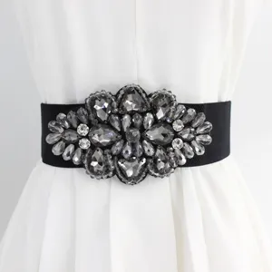 Donna larga cintura elastica strass elegante cristallo vestito corsetto vita elastica