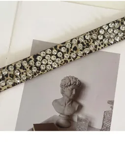 Cintura leopardata dettagliata con strass scintillanti, elegante accessorio moda da donna.