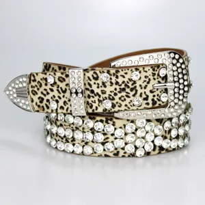 Ceinture femme léopard strass étincelante boucle ardillon cristal mode élégante