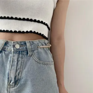 Rhinestone waist tightening safety pin brooch for jeans adjustable waist clothing accessory
