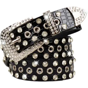 Mode Femmes Ceinture Strass Boucle Ardillon Alliage Similicuir Large Ceinture Jeans Taille Décoratif Sangle Pour Fête Quotidien Outfits