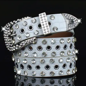 Ceinture femme strass blanc mode bling cristal diamant jean taille accessoire Y2K.
