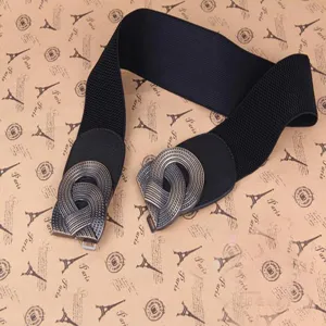 Cinturón ancho elástico negro para mujer con hebilla de metal retro para vestidos.