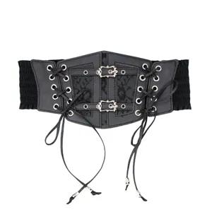 Dames vintage zwarte gotische corset riem brede elastische vetersluiting tailleband.