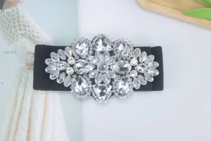 Rhinestone crystal elastic wide waist belt for women dress decorative bling waist seal