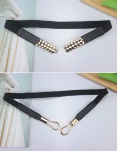Elegant black elastic waist belt for women, perfect for dresses, coats, and shirts.