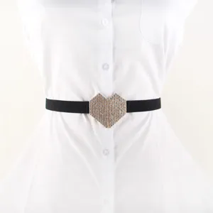 Cinturón Elástico de Moda para Mujer Hebilla de Corazón de Strass Vestido Traje Cinturilla Decorativa Accesorios de Vestido