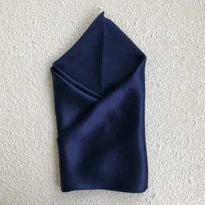 Elegant dark blue silk square scarf, premium mulberry silk pocket square for women and men.