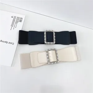 Ensemble de ceinture large femme avec boucle carrée perle strass pour robe manteau chemise