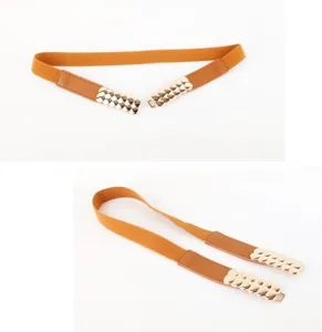 Women's elastic waist belt with metal buckle, retro stretch dress belt for daily wear.