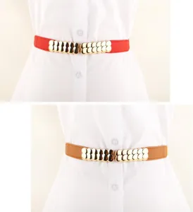 Women stretch elastic waist belt with metal buckle decorative dress waist seal fashion