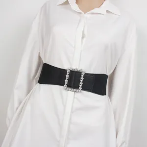 Ceinture Élastique Large Mode pour Femmes Décorée de Perles Artificielles et Strass Bande de Taille Robe Manteau Chemise Accessoires