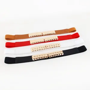 Women elastic waist belt with metal buckle decorative stretch belt for dresses daily wear