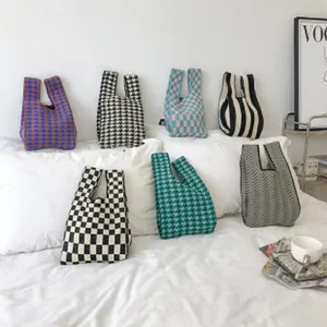 Koreanischer Stil Strick Handtasche Winter gemütlich Mode Hahnentritt Karomuster